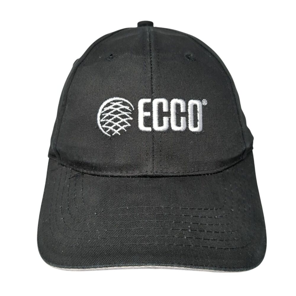 ECCO Strapback Hat Black One Size Adjustable Embroidered Vented Holes 6 Panel